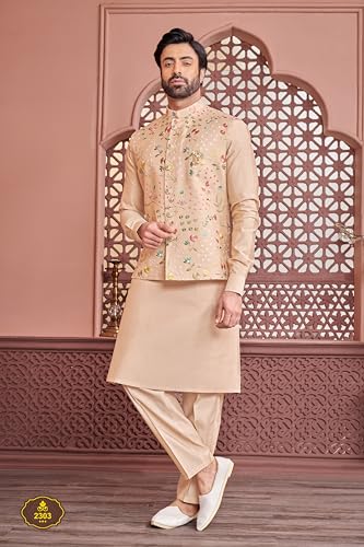 Indian Ethnic Traditional Designer Wedding Groom Kurta Pyjama With Jacket Outfit For Men2