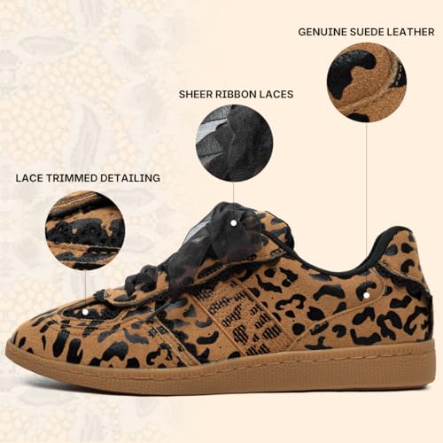 Image of Casual Sneakers for Women Lace Detail Elegant Ribbon Lace-Up Fashion Sneakers with Leather Upper Memory Foam Insole and Trendy Casual Shoes for Women