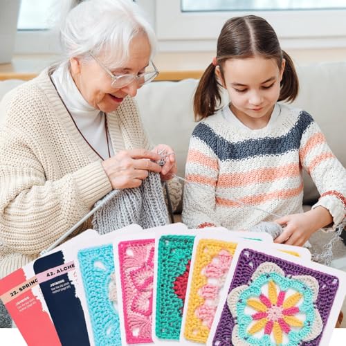 Granny Square Häkel-Karten, 50 Häkeln, Mixen und Matchen, Granny SquareHäkel-Karten mit Häkelschrift und Foto zu jedem Granny Square Häkelkarten und Praktischem So-Geht’s-Booklet, für Häkel Starter
