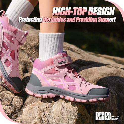 R CORD Kids Hiking Boots Waterproof Girls Hiking Boots Durable TPR Traction Outsole Girls Hiking Shoes Anti-Skid Athletic Hook and Loop Closure Kids Hiking Shoes for Outdoor4