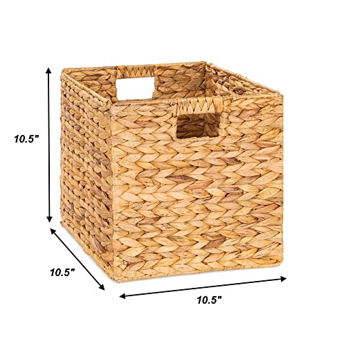 M4DECOR 10.5 x 10.5in Wicker Storage Baskets for Shelves, Water Hyacinth Storage Baskets, Woven Baskets for Storage, Wicker Storage Basket for Bedroom, Living Room (6 Packs 10.5x10.5in)