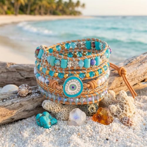 Image of YGLINE Boho Handmade Wrap Leather Tube Crystal Stone Bracelet for Women
