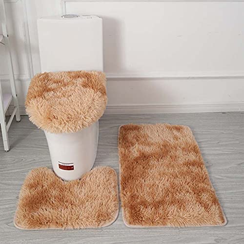 ARLTTH 3er Set Batik Badematten Set Aus Weichem Plüsch, rutschfest, Saugfähig, Badezimmerteppich, U-förmiger Konturteppich Und Toilettendeckelbezug, Waschbar (Kaffee)