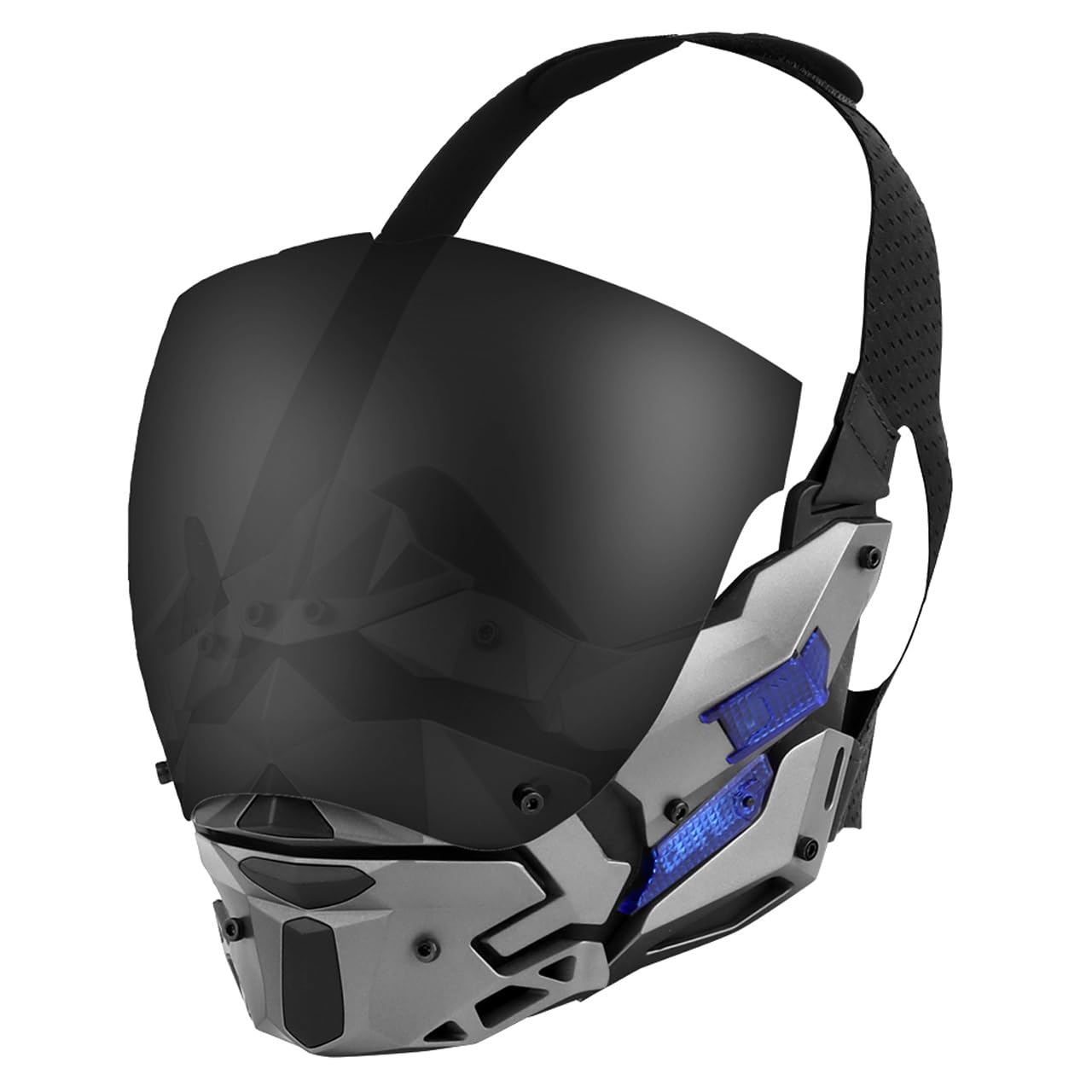 Maska Na Twarz LED Punk 4 Rodzaje Trybów Świetlnych Maski Na Twarz Cosplay Demon Cyberpunk Na Halloween Kostium Imprezowy CS Airsoft Taktyczne Gry Plenerowe(Silver)