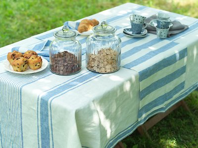 Linenme Linen Tablecloth Blue Tuscany, 52" X 72" #TOP1