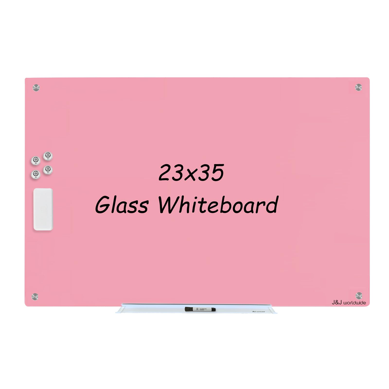 Magnetic Whiteboard, Pink Dry Erase Board 3' x 2', Tempered Glass White Board Frameless, Home School Supplies or Home Office Decor with Magnets, Markers, Eraser, Marker Tray