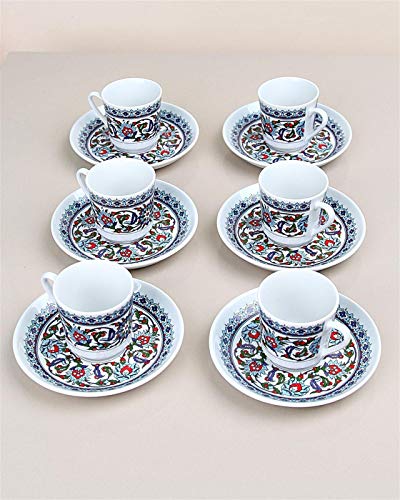 Tazas cafe, Taza de café turca y griega Plus Plato de porcelana delgada con pintura a mano auténtica con estilo… - Imagen 5