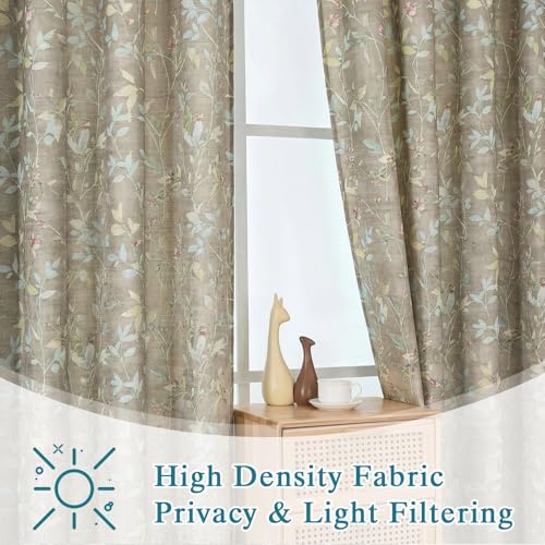 Image of Chyhomenyc Linen Blend Window Curtains 63 Inch Length 2 Panels, Light Filtering Floral Printed Curtain Drapes for Living Room, Rod Pocket Soft Bedroom Curtain Panels, 38Wx63L Inch, Taupe