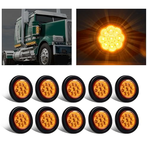 Amber 2" Round Sealed LED Side Marker Lights Kit (10 pcs) with Grommets
