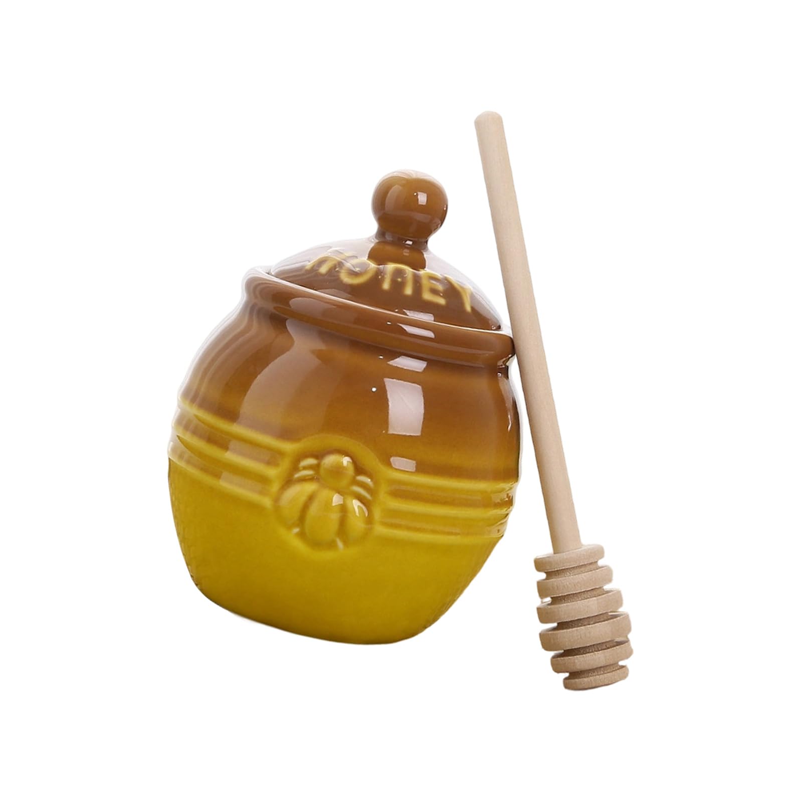 Xjdzineq Ceramic Honeys Dispenser with Sealed Lid and Wooden Dipper Honeys Storage Container with Spoon Earthenware Dear Storage Jar