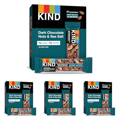 Image of KIND Nut Bars, Dark Chocolate Nuts and Sea Salt, Healthy Snacks, Gluten Free, Low Sugar, 6g Protein, 6 Count (Pack of 4)