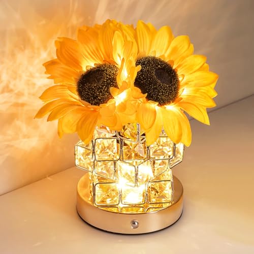 Image of Sunflower Lamp, Rechargeable Flower Night Light with Cordless Touch Control | 3 color modes with adjustable brightness for bedrooms, offices and home decor. Great gift for women, moms & teachers