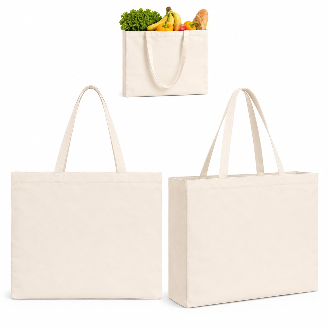 XTSUN Plain Tote Bags, 2 Pack Large Blank Canvas Tote Bags 45 x 35 x 8 cm