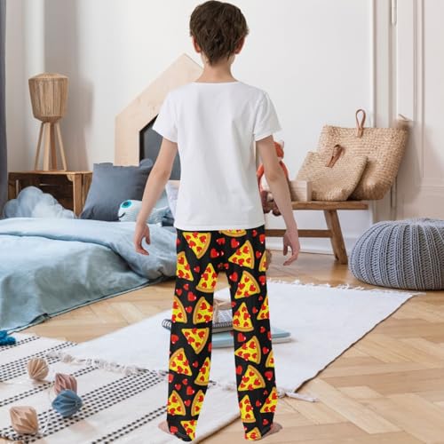 Boy's Pants Pizza Love Red Heart Pattern Jogger Pants Elastic Waist Long Bottoms Trousers with Pockets 6-14 Years3