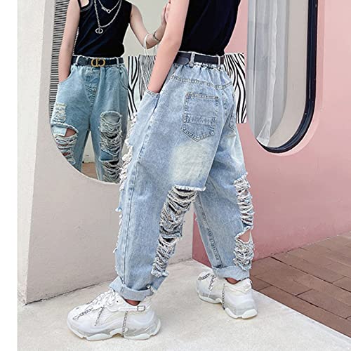 Kids Girls Fashion Loose Ripped Denim Pants High Waist Distressed Wide Leg Straight Baggy Jeans Casual Streetwear4