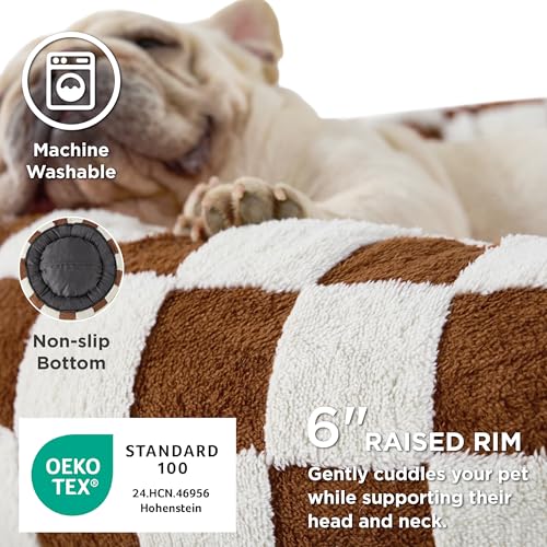 Image of LE SURE Donut Cat Beds for Indoor Cats - Gift for Pets with Washable Cover, Cute Modern Puppy Beds with Jacquard Shaggy Plush & Anti Slip Bottom, 20 Inch, Brown