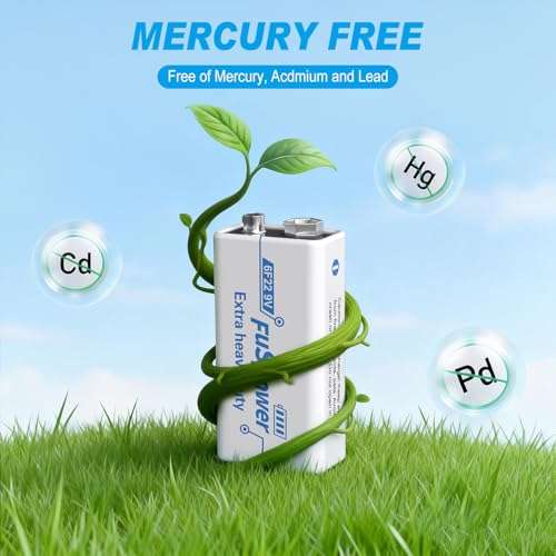 Image of 9V Batteries for Smoke Detector: Ultra Long Lasting Fire Alarm Battery 12 Pack - 6F22 Super Heavy Duty Power for Guitar Pedals Microphone Multimeter - Green Energy Mercury /Cadmium /Lead-Free