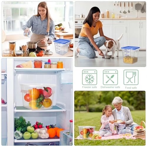 Image of Lallisa 4 Pcs 8qt & 4qt Clear Food Storage Containers with Lids Handles and Scales, Stackable Plastic Square Food Storage Containers for Dough Proofing Baking Kitchen Restaurant(White, Blue)