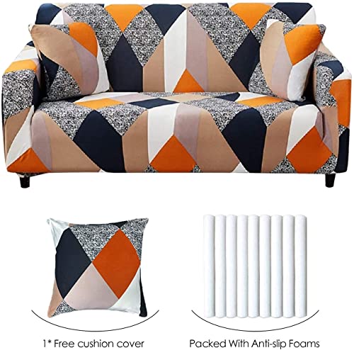 Wdong Stretch Sofa Covers Printed Couch Cover Loveseat Slipcovers For 2 Cushion Couch Sofa Universal Couch Cover 2 Seater With 1 Pillowcase(Medium, Grey Geometry) #TOP1