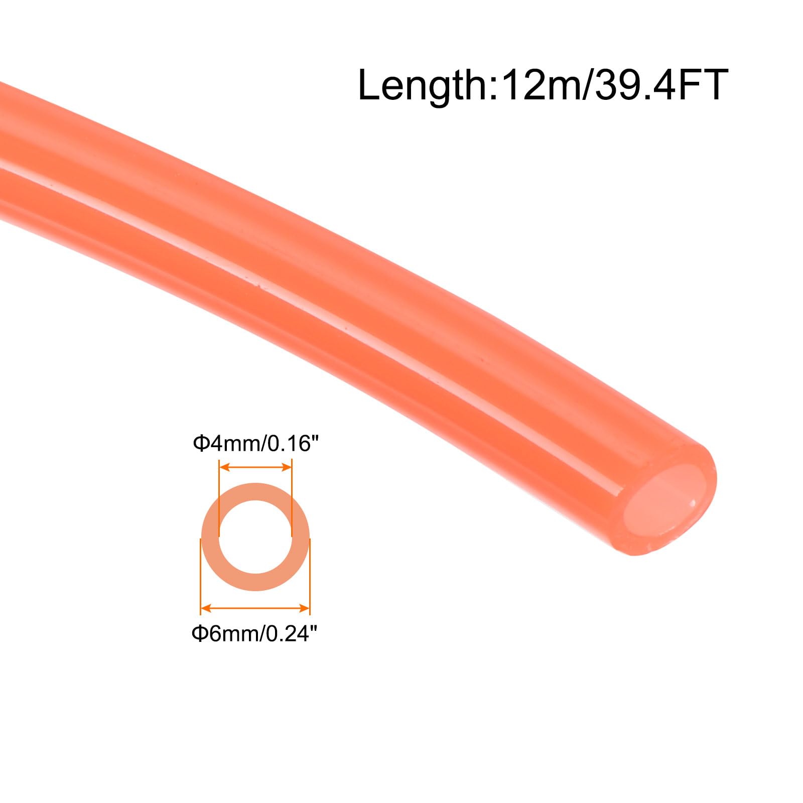 Rebower Pneumatic Tubing Pipe,6mm x 4mm Orange PU Polyurethane Tube,39.4FT 12M,PU Air Line Tubing Hose Tubes for Air Compressor,Fluid Transfer,Air Brake - Image 2