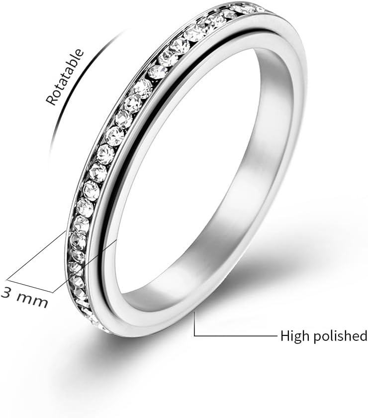 Fidget Ring for Anxiety Stainless Steel Spinner Ring 3mm Wedding Band for Women Size 5-10