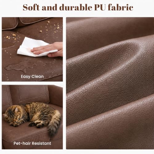Image of Faux Leather 3 Seater Couch and 2 Chair with Rolled Arms,Rust