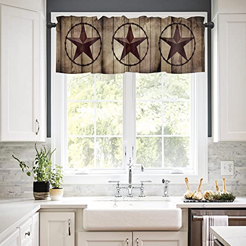 Homechoid Western Texas Star Window Curtain Valance For Living Room/Kitchen/Bathroom/Farmhouse, Retro Rustic Wooden Boards Short Rod Pocket Tier Curtain Window Treatment, 1 Panel 54X18 #TOP1