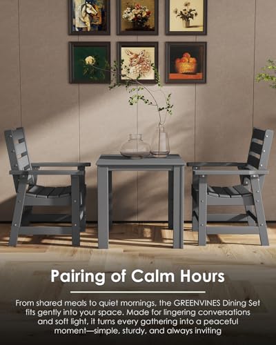 Image of GREENVINES 5-piece Patio Dining Set, HDPE Square Table & 4 Chairs, Gray