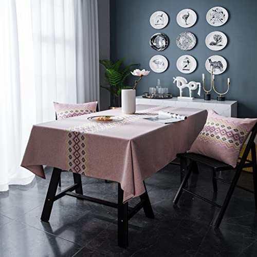 Nappe rectangulaire rose résistante à la chaleur et aux taches de repas de famille