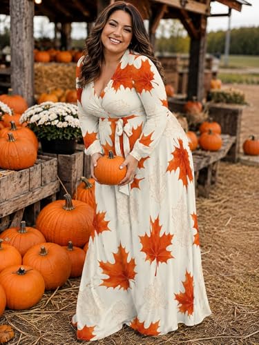 Image of PinkPatty Women's Long Sleeve Maxi Dress Plus Size Casual V Neck Wrap Dress with Pockets&Belt