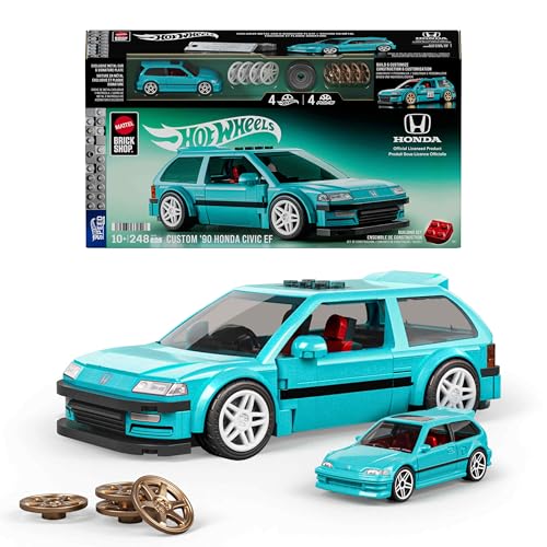 Miniatura 7 de Mattel Brick Shop Hot Wheels Honda Civic EF '90 Personalizado | 248 piezas, detalles realistas, calcomanías personalizadas, coche metálico a escala 1:64, para adultos y niños de 10+, JHF62