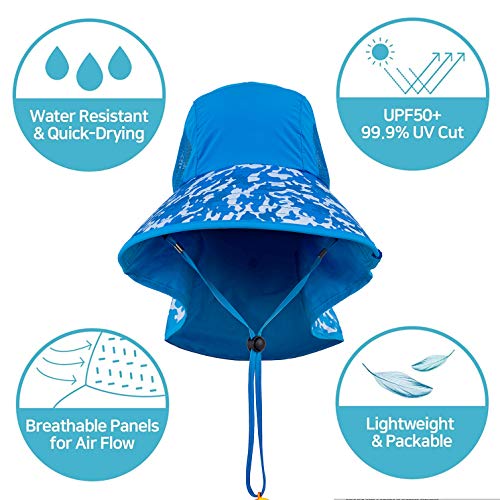 Image of Kids Sun Hat UPF 50+ Boy Girl Protection Hat Wide Brim Beach Hats with Mesh and Adjustable Chin Strap