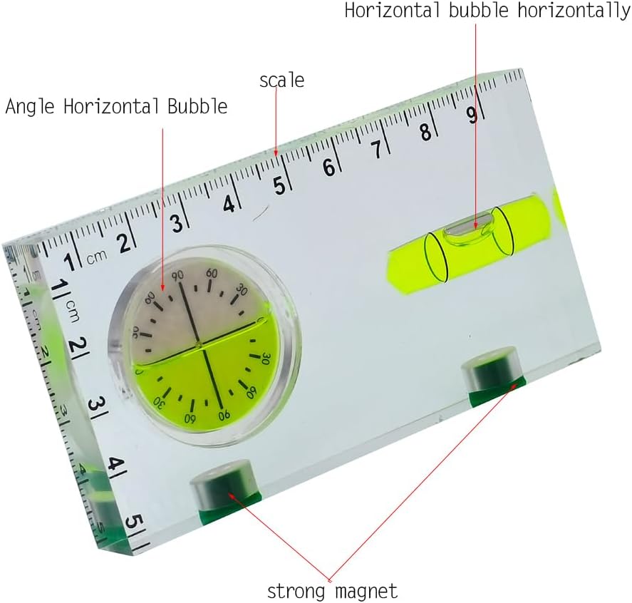 Transparent Rectangular high-Precision T-Shaped Level Integrated Small Household Magnetic Water Level (green, Angle 95 * 51 * 13mm)