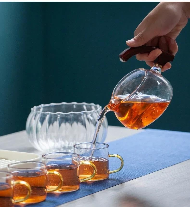 Afternoon Tea Set Magnetic Water Diversion Rotating Cover Bowl Heat-Resistant Glass Tea Set Automatic Tea Maker Lazy Teapot Drinking Tea Set for Adults (Color : I) (K)