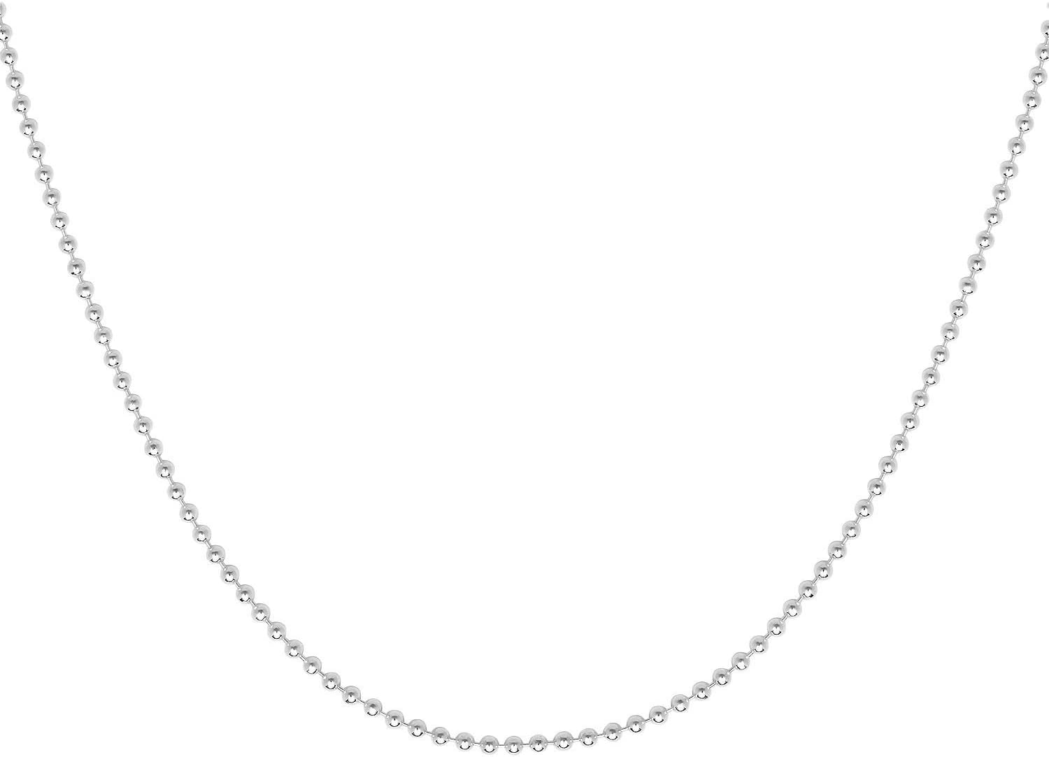 Verona Jewelers 925 Sterling Silver Italian 1.5MM, 2MM,3MM,4MM,5MM Silver Bead Ball Chain Necklace, Sterling Silver Bead Necklace, Italian Bead Necklace, Solid Dog Tag Chain Army Necklace