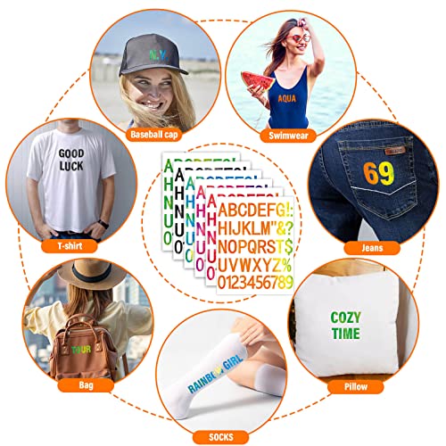 24 Sheets 1056 Pieces Iron on Letters for Clothing, 2 Inch 6 Colors Heat Transfer Vinyl Patches PU Alphabets Sticker T-Shirt Printing DIY Crafts Decorations (Black, Blue, Green, Orange, Purple, Red) by Mckanti - Used condition - Image 7