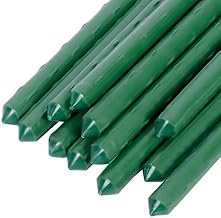 Green Garden Plant Stakes, Garden Canes Plastic Coated Steel Tube Garden Stakes, Plant Support Sticks with Plant Ties, Vine Support Stakes for Flowers Vegetable, 8mm x 78cm (10 Pack)