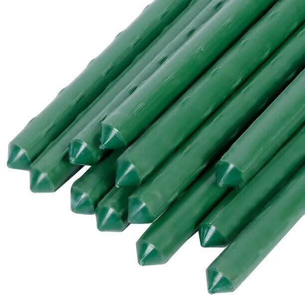 Green Garden Plant Stakes, Garden Canes Plastic Coated Steel Tube Garden Stakes, Plant Support Sticks, Coated Steel Shrub/Vine Support Spikes, 8mm x 75cm (40)
