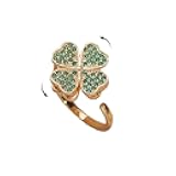 Green Cubic Zirconia Four Leaf Clover Spinner Fidget Anxiety Adjustable Ring for Women Rotate Good Luck Shamrock Freely Stress Relief Open Finger Heart Leaves Lucky Jewelry Irish St Patricks Party