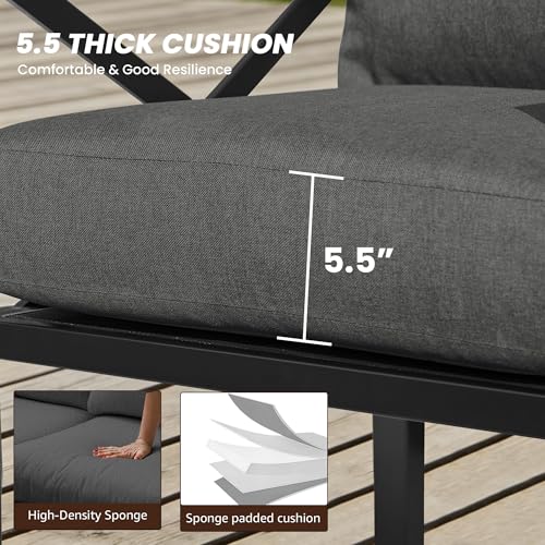 Image of NATURAL EXPRESSIONS Outdoor Patio Furniture 4 Pieces Set, Modern Patio Conversation Sets, Outdoor Sectional Metal Sofa with 5.5 Inch Cushion and Coffee Table,Black
