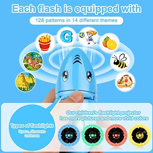 Shark Torch Projector, Flashlight Projector for Kids Children Projector Toys Sleep Story Projector for Slide Projector Toddler Fun Cognition Bedtime Education (Blue 1 x Flashlights)