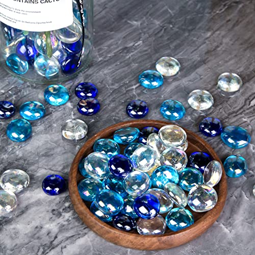 Domestar Iridescent Glass Pebbles, 65Pcs Flat Glass Marbles Sparkling Flat Beads Blue Mixed Gemstones For Vase Filler Home Decor Diy Craft #TOP6