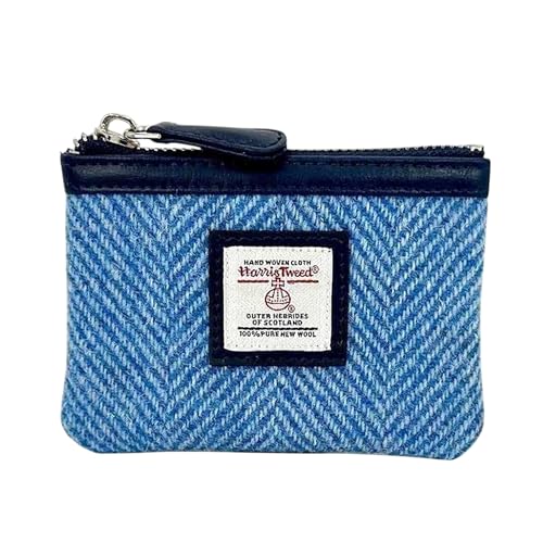 Maccessori Authentic Harris Tweed Coin Purse Vegan Leather Slim Card Pocket Scottish Design Dimensions: 3.34" X 4.92" X 0.39, Sky Blue, 3.34" X 4.92" 