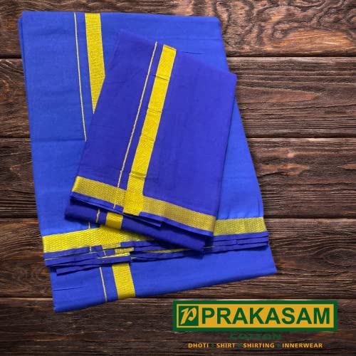 Image of PRAKASAM COTTON Mens Colour Jari Cotton dhoti and Angavastram Set (1.30X2.00 Meter Dhoti, 36X1.80 towel)