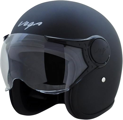 Vega Jet ISI DOT Certified Matt Finish Open Face Helmet for Men and Women with Clear Visor(Dull Black, Size:L)