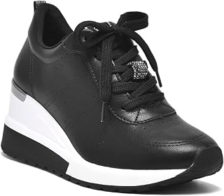 Tênis Feminino Anabela AmarrarPlataforma Via Marte Original Enfeite Brilho Preto