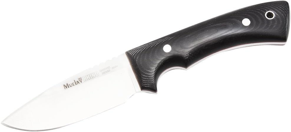 RHINO-9M Fixed Blade Hunting Knife with Leather Sheath, 3-1/2", Black,Grey