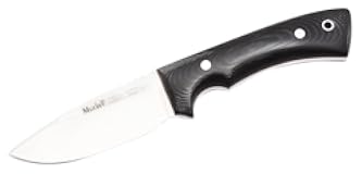 RHINO-9M Fixed Blade Hunting Knife with Leather Sheath, 3-1/2", Black,Grey