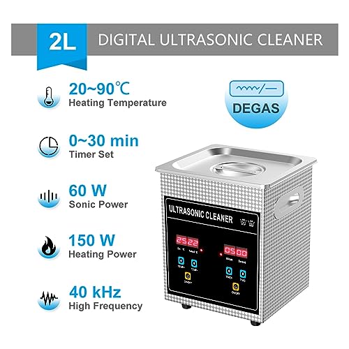 Limpiador ultrasónico con temporizador para eliminar suciedad difícil en joyas de 2L 8