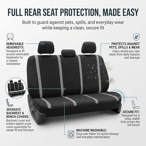 Image of FH Group Car Seat Covers Full Set Cloth - Universal Fit Automotive, Low Back Front, Solid Back, Washable Car Seat Cover for SUV, Sedan and Van Gray
